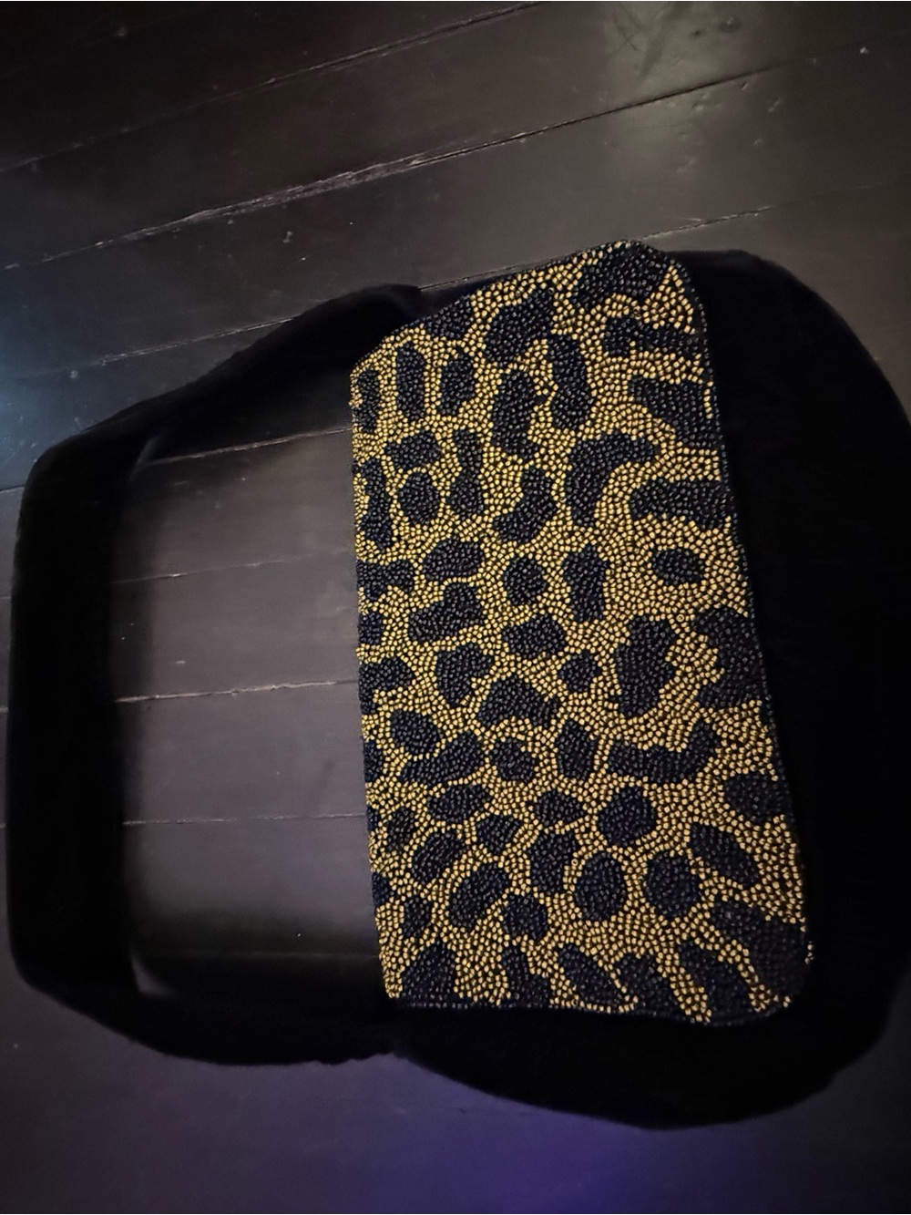 a new day Black Velvet Shoulder Bag with Gold Beaded Leopard Panel